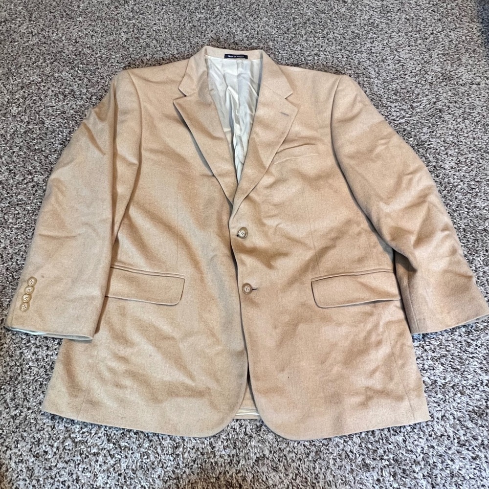 Lands End Mens Camel Hair Wool Blend Blazer Sport Coat 46R